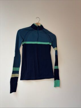 Sweaty Betty Navy and Teal Long-Sleeve Half-Zip Top